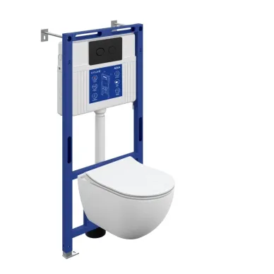 Комплект унитаз подвесной с инсталляцией Cersanit BRASKO SMART DPL EO slim 69321, кнопкой ACCENTO CIRCLE пластик черный матовый LP 0