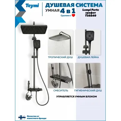 Душевая система Teymi Lempi Forte T10240 с умным смесителем, графит 1