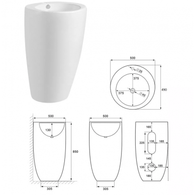 Раковина напольная CeramaLux N (B133) (50*49*85 см) белая 6