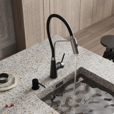 Смеситель для кухни Wasserkraft (A8417) с гибким изливом,  нержавеющая сталь, MagicBlack 12