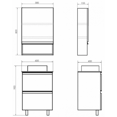 Тумба для ванной Comforty Эдинбург 60-Н (60x95x40 см), бетон светлый, раковина 9111 6