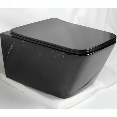 Унитаз подвесной CeramaLux (2215BW) с микролифтом, чёрный мрамор 0