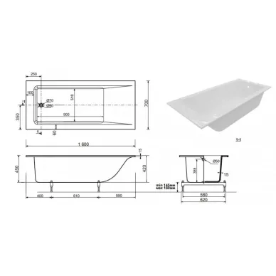 Ванна из литого мрамора Эстет Delta 160А slim (ФР-00015334) (160x70) 7