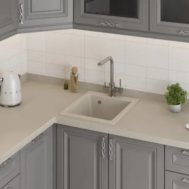 Мойка кухонная Teymi Helmi T120106 50x42 см, мраморный, белый хлопок матовый 8