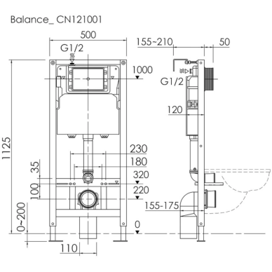 Инсталляция Ceramicanova Balance CN4006_121002CH с унитазом Ulma Rimless, кнопка хром 5