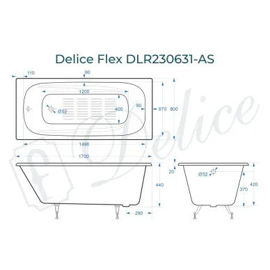 Ванна чугунная Delice Flex DLR230631-AS 170х80 см, с антискользящим покрытием 7
