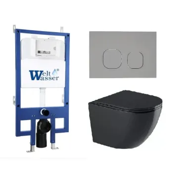 Инсталляция Welt Wasser Bamberg 545 + MERZBACH 043 GL-BL + Bamberg CR в комплекте с унитазом, безободковый, с сидением микролифт 0
