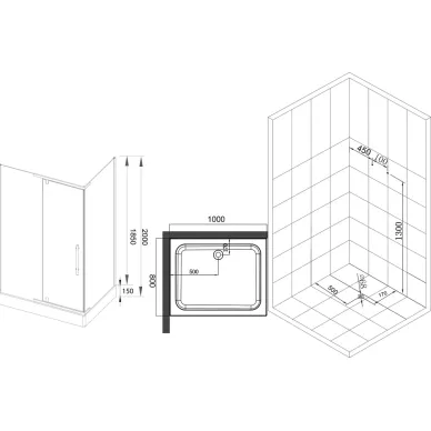 Душевой уголок Esbano ESR-7190B, 100x80 см, профиль черный матовый/стекло прозрачное/поддон белый 5