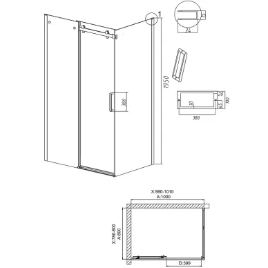 Душевой уголок Grossman Classic 100x80х195 см, стекло прозрачное/профиль золото сатин 5