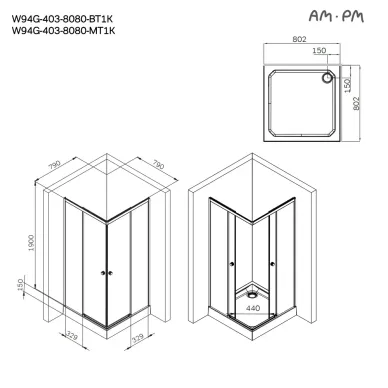 Душевой уголок Am.Pm X-Joy W94G-403-8080-BТ1К 79х79 см, стекло прозрачное/профиль черный матовый 7