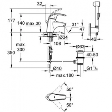 Смеситель для раковины Grohe Eurosmart Hygienica (33446001) с гигиеническим душем 1