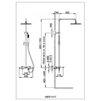 Душевая система Vincea Vogue (VSFS-1V1TGM) (термостатическая) с изливом, вороненая сталь 5