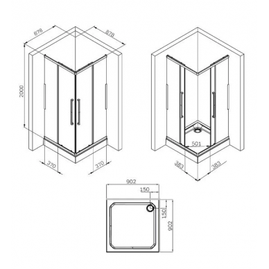 Душевой уголок Am.Pm Func Square Slide (W84G-403-9090-BТ) (90х90 см), профиль чёрный/стекло прозрачное 7