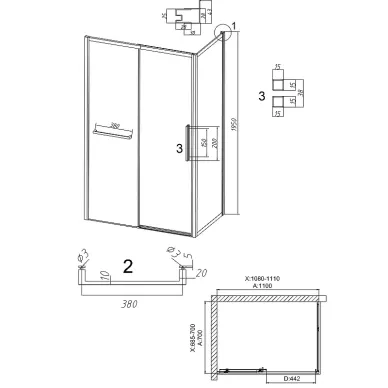 Душевой уголок Grossman Style 110x70х195 см, стекло шиншилла/профиль чёрный матовый 5
