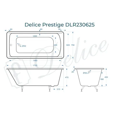 Ванна чугунная Delice Prestige DLR230625 170х75 см 7