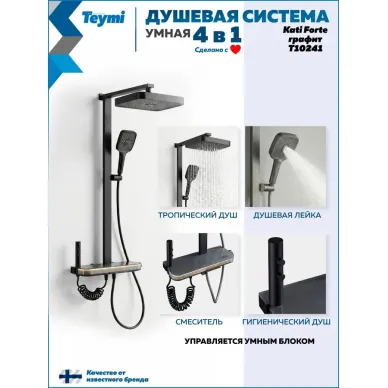 Душевая система Teymi Kati Forte T10241 с умным смесителем, графит 1