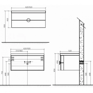 Тумба для ванной Belbagno Senso (SENSO-620-2C-SO-RB) красный 1