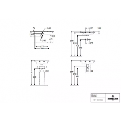 Раковина Villeroy & Boch Subway 3.0 (4370FF01) (50 см) Альпийский белый 7