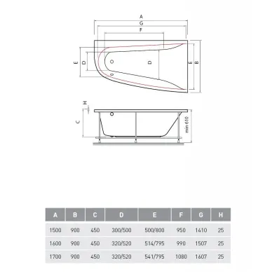 Акриловая ванна Vayer Boomerang (EH) (Гл000010849) 160x90 R 8