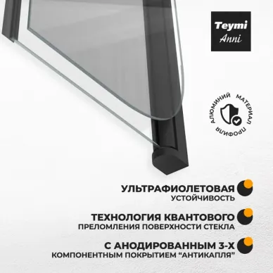 Шторка для ванны Teymi Anni (T00277) 80х140 прозрачное, чёрный матовый 9