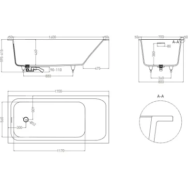 Ванна из литого мрамора Salini Orlanda Kit 102116M S-Sense 170x80 см, белая матовая 5