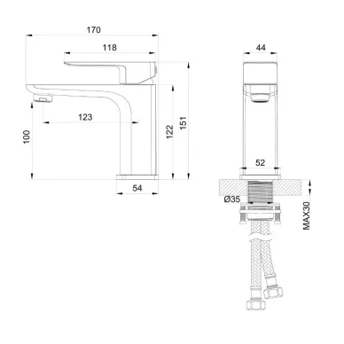 Смеситель для раковины Wonzon & Woghand Edge WW-88139003-MB черный матовый 1