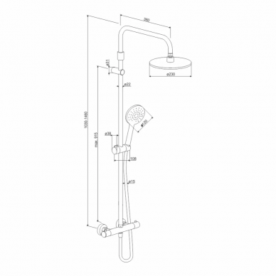 Душевая система Damixa Jupiter (977800300) термостатическая, чёрная матовая 6
