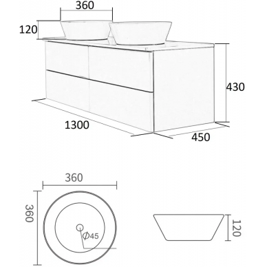 Тумба с двумя раковинами Orange Otto (Ot-130TuMDF+B08-360W) (130 см) подвесная, белый 5