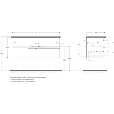 Тумба для ванной Cezares Duet (DUET-1200-2C-SO-GR-P) подвесная (120 см) (Grafito) 3