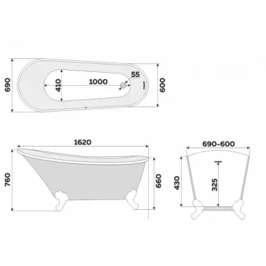 Акриловая ванна Delice Vintage (DLR440105Bu) (162х69) синяя матовая 8