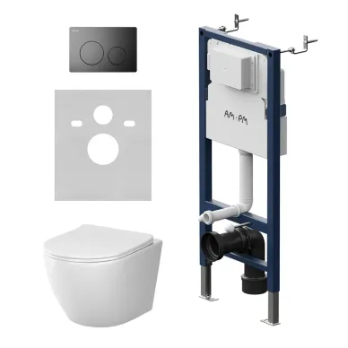 Инсталяция AM.PM PrimeFit (IS90138.801900) в комплекте с унитазом Like AquaSpin, микролифт (кнопка L чёрная матовая) 0