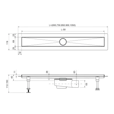 Душевой лоток Timo Drain System 700 DS230107/03 с вставкой lines, 75 см, черный матовый 4