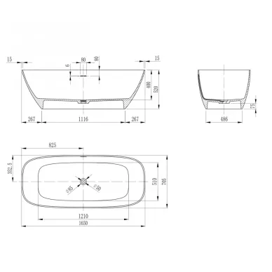 Ванна из искусственного камня Abber Stein AS9632 165x70.5 белая матовая 6