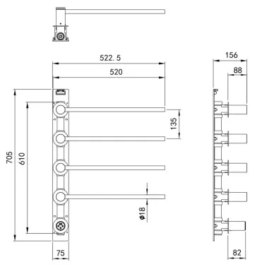 Полотенцесушитель электрический Wonzon & Woghand Munchen WW-A354-GM встраиваемый, темный графит 1