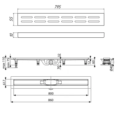 Душевой лоток Timo Super Plast (SP10800-DG10800) 800 с декоративной вставкой DG10 1