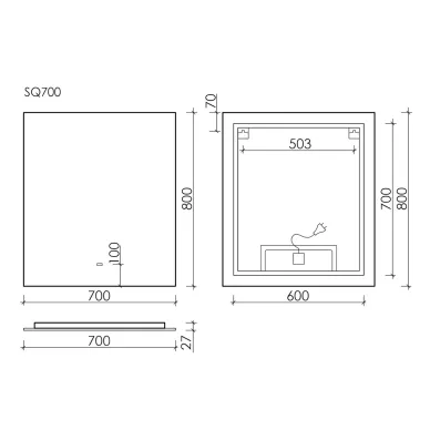 Зеркало Sancos Square 2.0 SQ2.700 70х80 см, с LED подсветкой 8