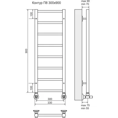 Полотенцесушитель водяной Terminus Контур П8 (300х900) 2