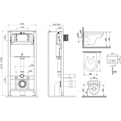 Инсталляция AM.PM Sense (IS47051.741700) в комплекте с подвесным безободковым унитазом, сиденьем микролифт и клавишей 7