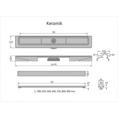 Душевой лоток Berges B1 Keramik 800 (091119) S-сифон боковой, глянцевый хром 7