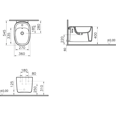 Биде подвесное Vitra Plural (7831B401-0288), белый матовый 2