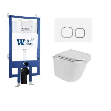 Инсталляция Welt Wasser Bamberg 545 + TELBACH 004 GL-WT + Bamberg WT в комплекте с унитазом, безободковый, с сидением микролифт 0