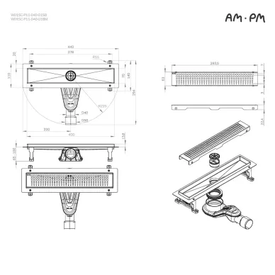 Душевой лоток Am.Pm MasterFlow (W01SC-P11-040-01BM) (400мм) универсальный затвор Cut Gradient 11