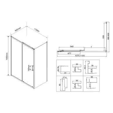 Душевой уголок Vincea City VSR-5CT9011CLB 110х90х195 см, профиль черный/стекло прозрачное 5