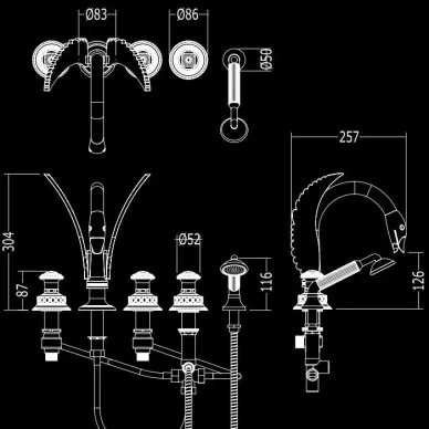 Devon&Devon Excelsior Swan Смеситель для ванны на пять отверстий, цвет: хром EXC-SW150CR 5