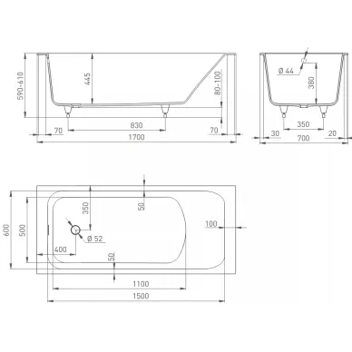 Ванна из литого мрамора Salini Orlando Kit (102111MRF) (170x70 см) (S-Sense) полностью по RAL матовая 8