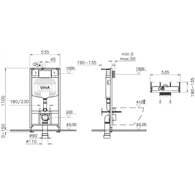 Инсталляция с подвесным унитазом Vitra S10 SpinFlush (9842B003-7206) (кнопка хром) микролифт 5