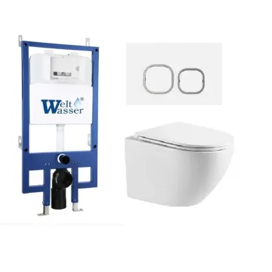 Инсталляция Welt Wasser Bamberg 545 + MERZBACH 041 XL GL-WT + Bamberg WT в комплекте с унитазом, безободковый, с сидением микролифт 0
