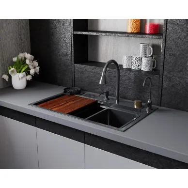 Мойка кухонная D&K DKS754606 многофункциональная в комплекте со смесителем и аксессуарами, серая 6
