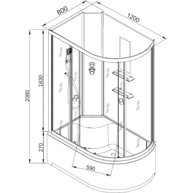 Душевая кабина DTO EM EM2712LNGM 120x80x208 см, левая, без крыши, с гидромассажем 9