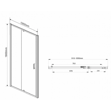 Душевая дверь Vincea Intra (VDP-1I9010CL) 90х190 см, хром, стекло прозрачное 7